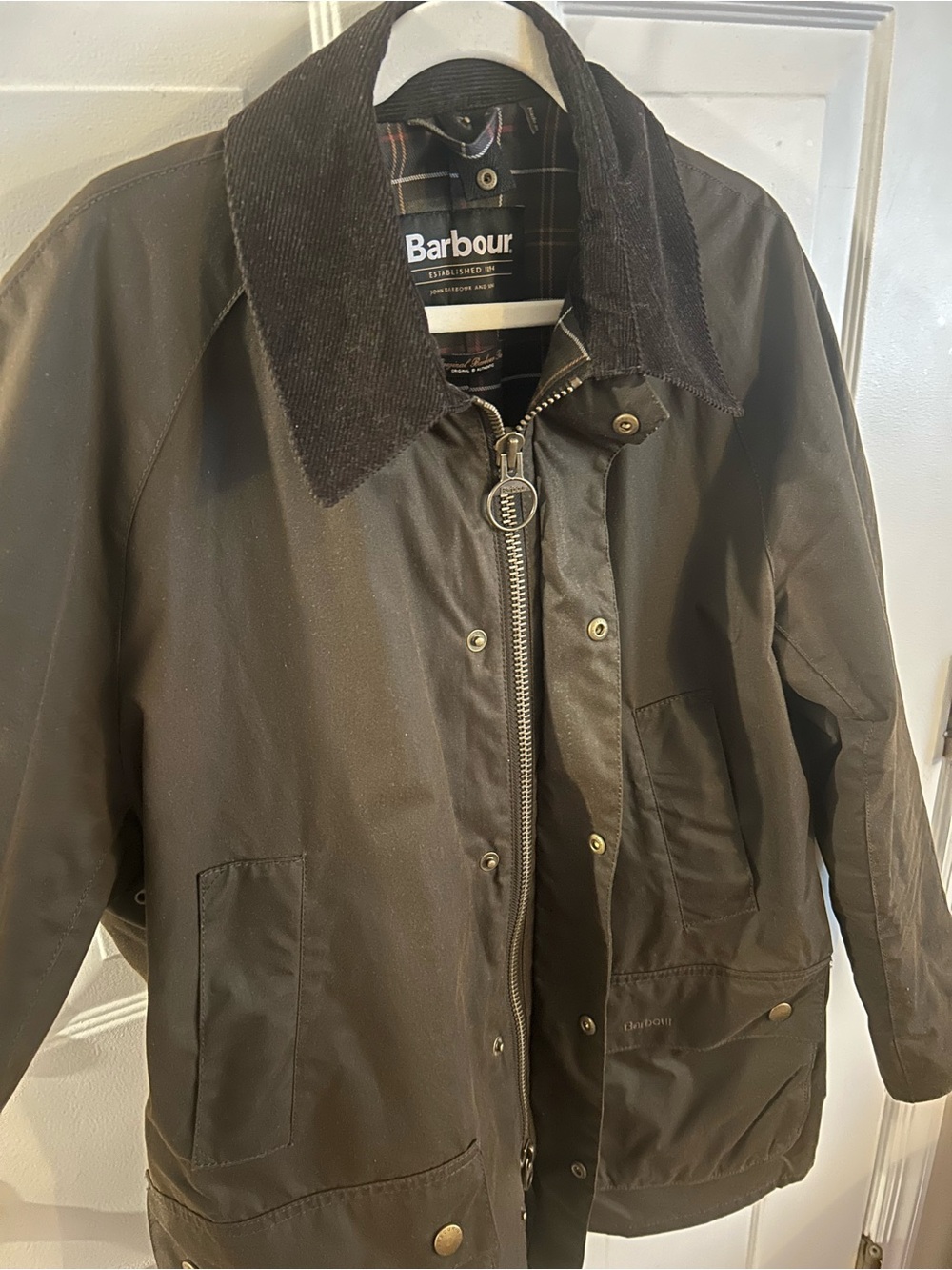 Barbour Men's XL Olive Waxed Jacket with Corduroy Collar